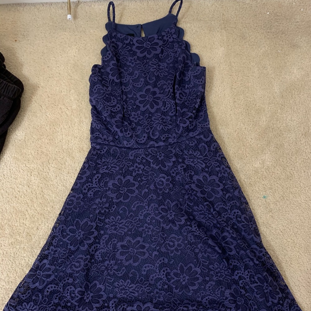 navy blue lace skater dress